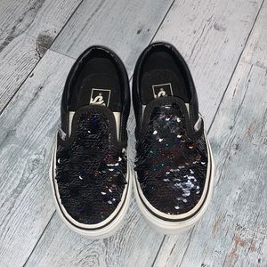 Vans black and white flip sequins slip on sneakers- size kids 10.5